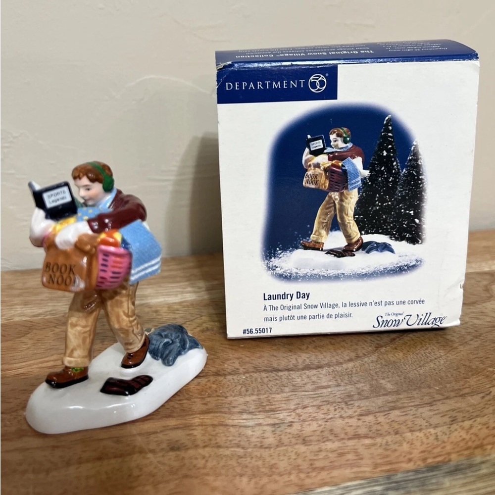 Department 56 Snow Village Figurine with Blue and Brown Accents “ Laundry Day”